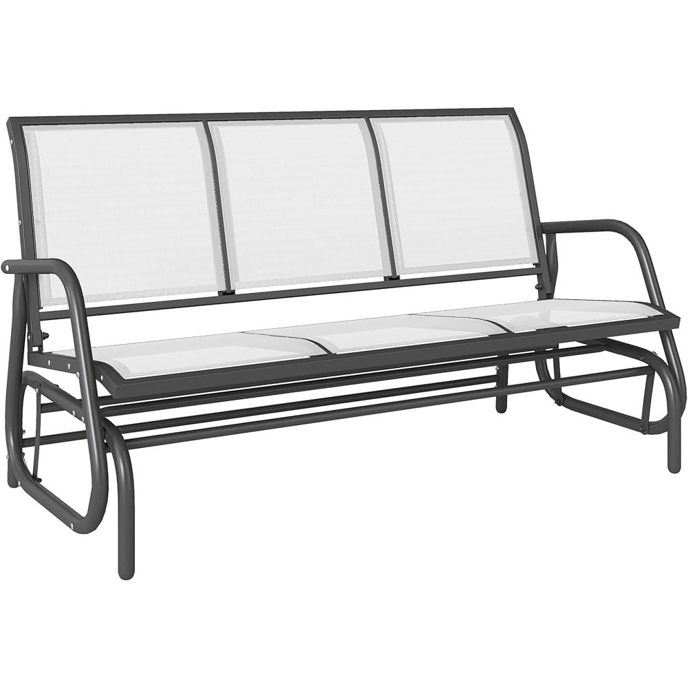 Outsunny 3-Person Patio Glider Bench, Outdoor Porch Glider Swing with 3 Seats, Breathable Mesh Fabric, Metal Frame, Cream White