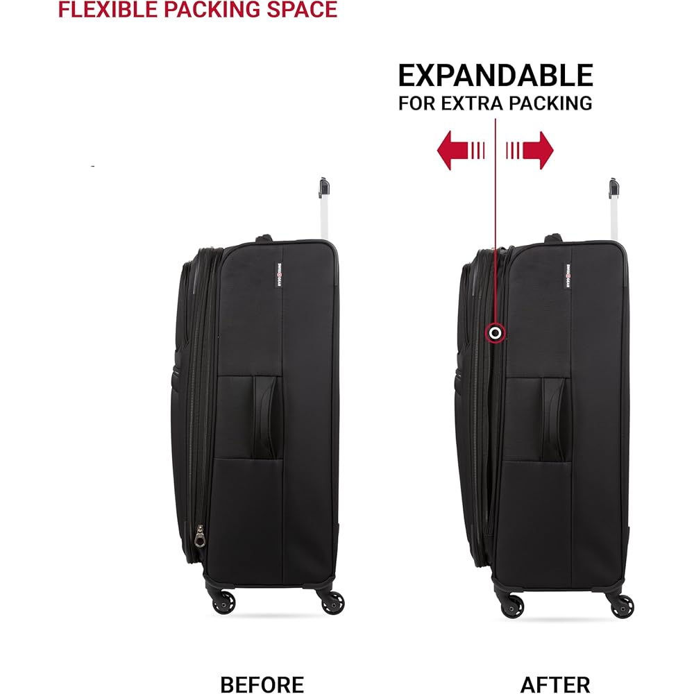 | SwissGear 4010 Softside Luggage with Spinner Wheels, Black, 3-Piece Set (18/23/27) | Suitcases