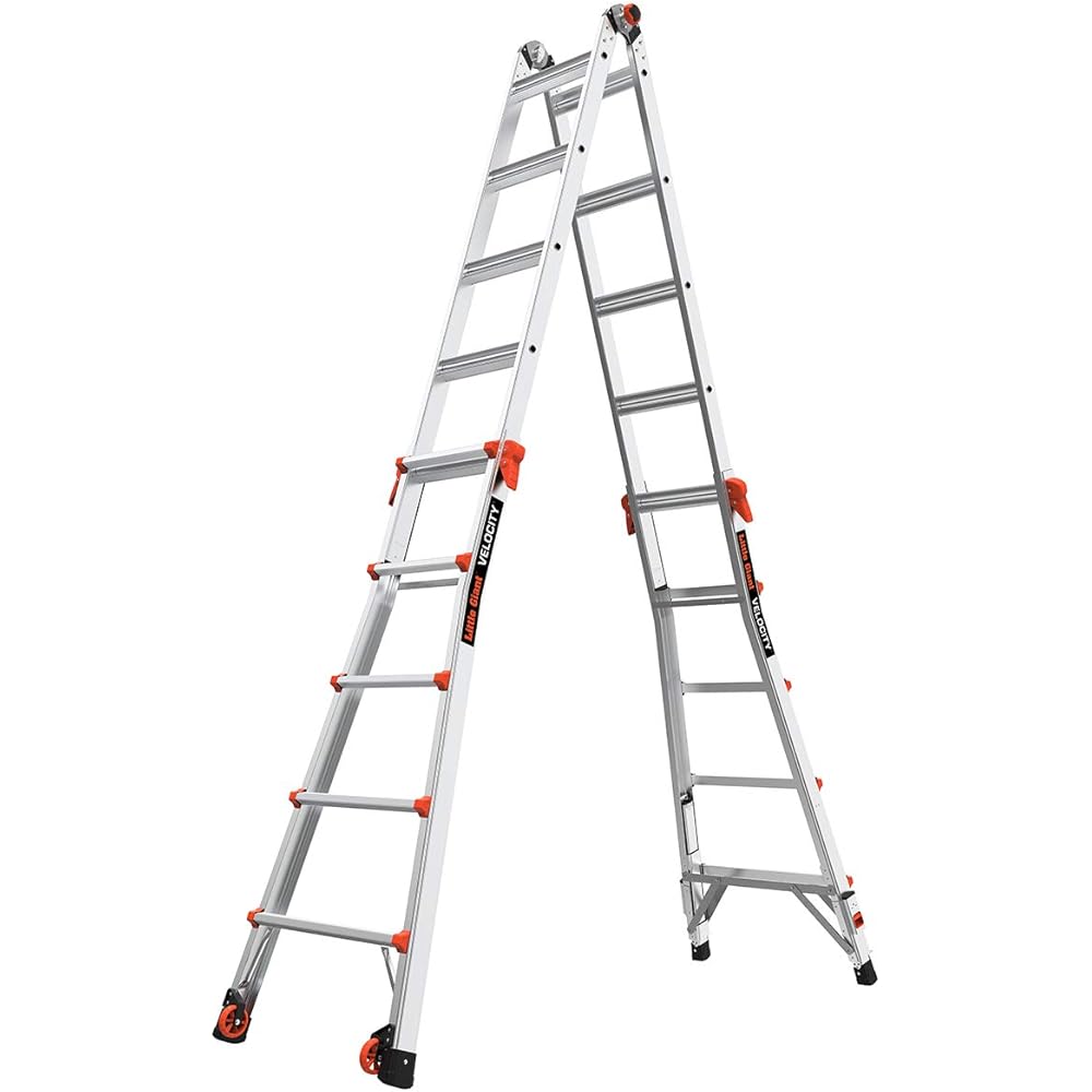 Little Giant Ladders Velocity, 22-Ft Folding Multi-Position Ladder, Aluminum, 300 lb Load Capacity, Type 1A Extra Heavy Duty, 22-Ft Reach, with Ratchet Levelers and Wheels (15422-801)