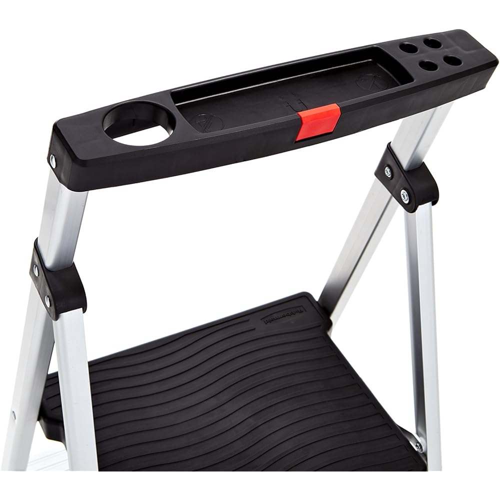 Rubbermaid 3-Step Ladder, Aluminum Lightweight Folding Step Stool with Project Top, Silver, Tested to US Safety Standards, No Assembly Required