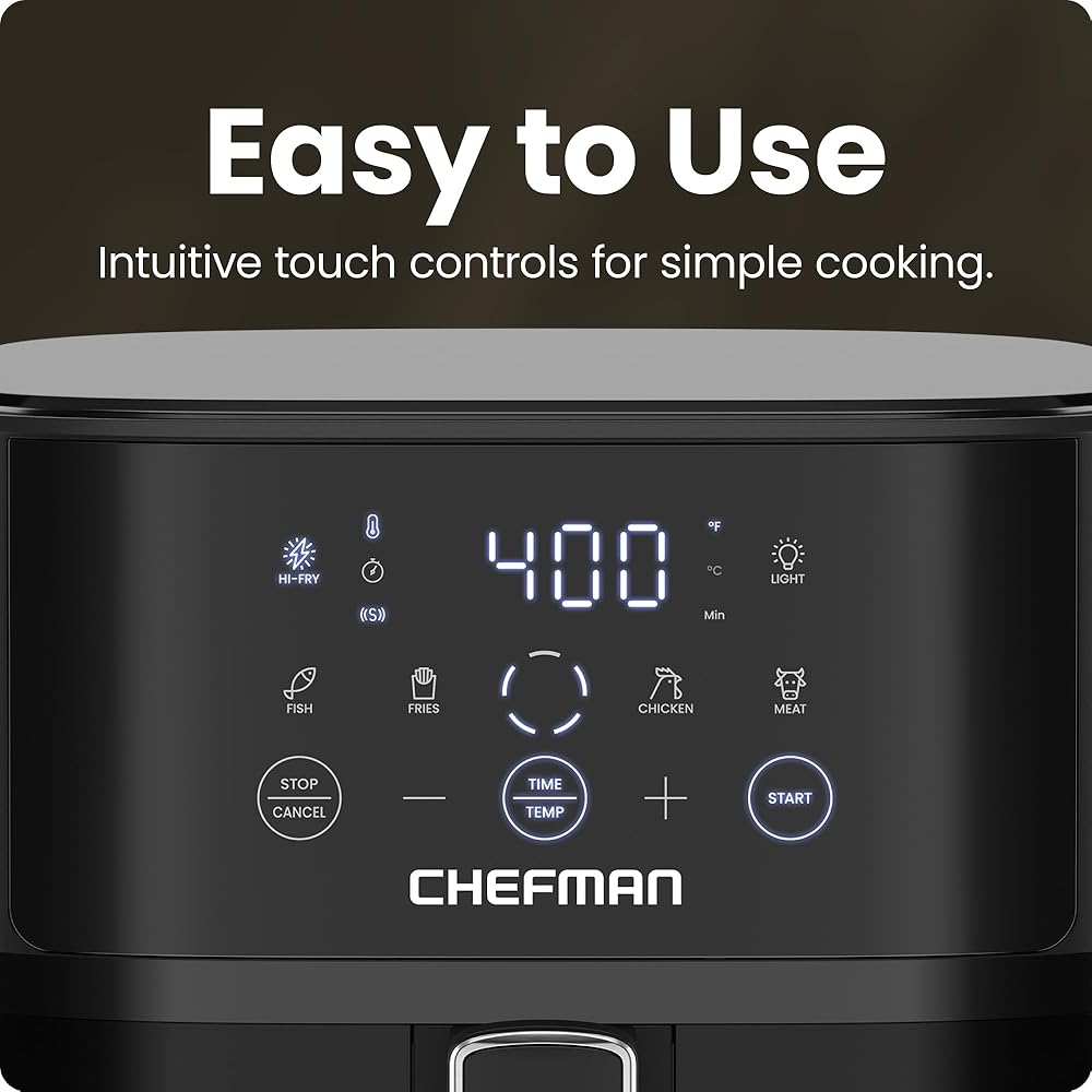 Chefman Air Fryer – 6 QT Compact Airfryer for Quick &amp; Easy Meals, Features Hi-Fry Technology for Extra Crisp, Easy-View Window, Touch Controls with 4 Presets, Nonstick &amp; Dishwasher Safe Basket Black