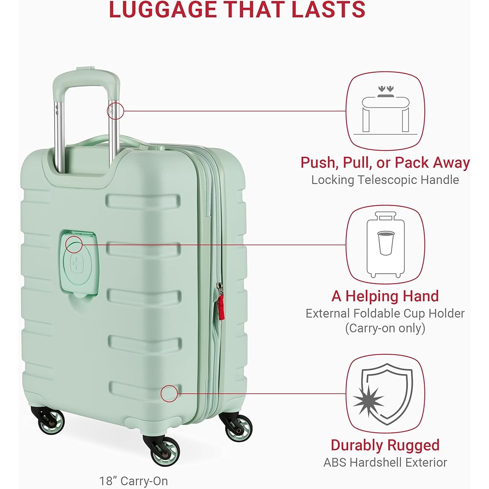 | SwissGear 7366 Hardside Expandable Luggage with Spinner Wheels, Clearly Aqua, 3-Piece Set (19/23/27) | Carry-Ons