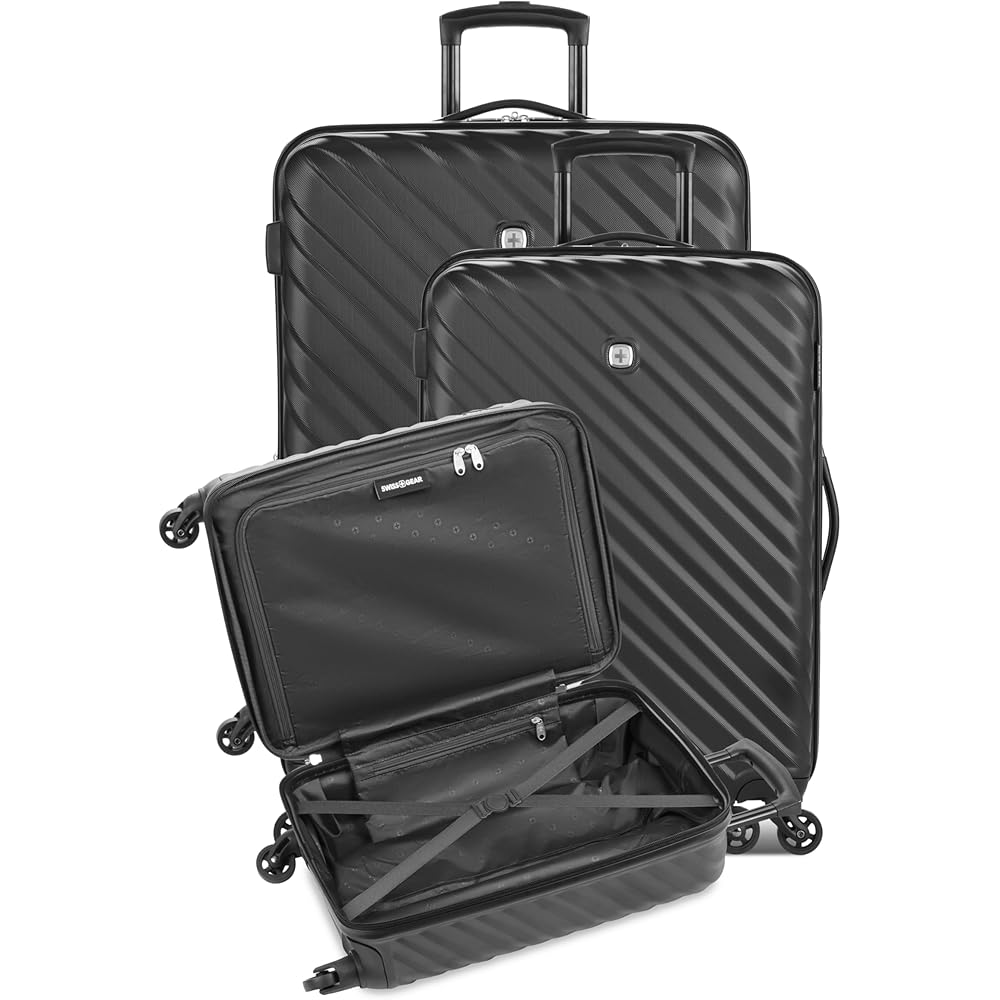 | SwissGear Lightweight Expandable Spinner, Black Wave, 3-Piece Set | Luggage Sets