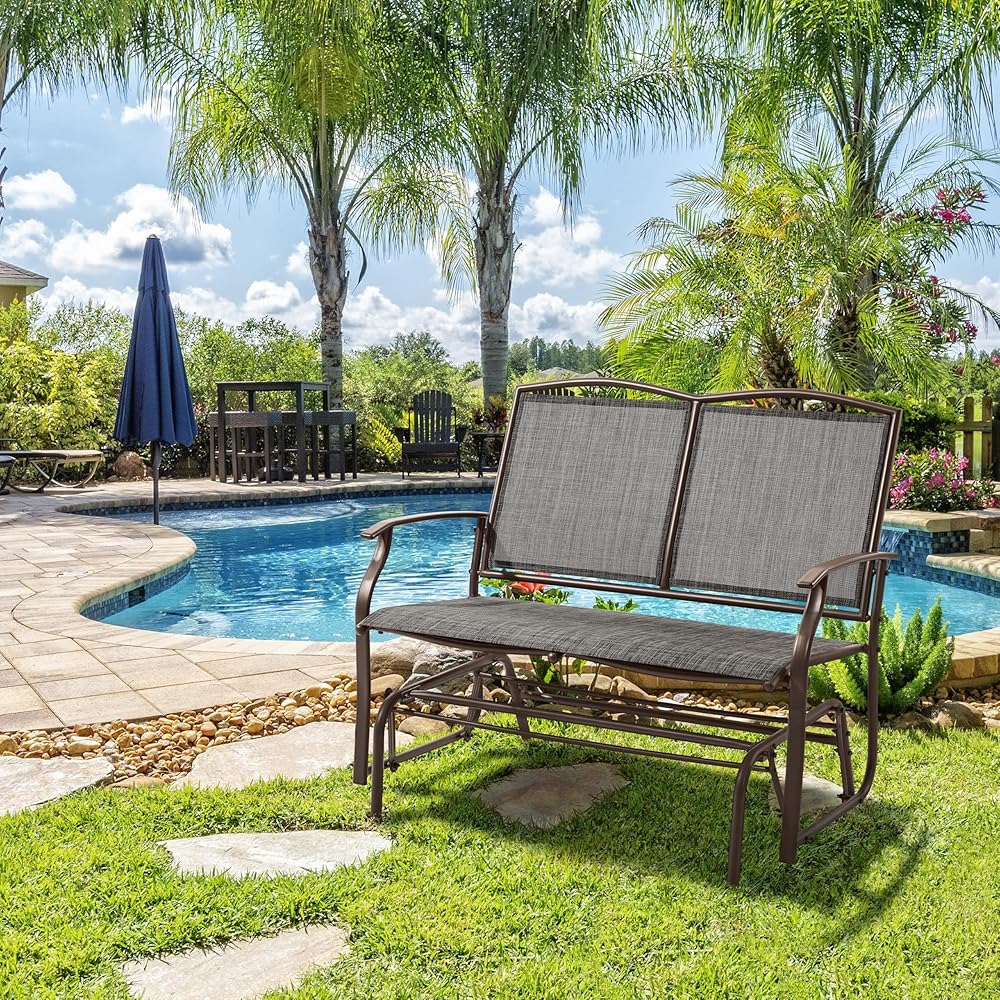 Yaheetech Outdoor Glider 2-Person Outdoor Glide Bench, Patio Glider Chair, Rocking Patio Chairs Loveseat for Backyard, Poolside, Garden,Porch, Heavy Duty Steel Frame, Gray