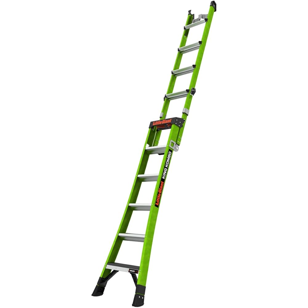 Little Giant Ladders, King Kombo 2.0 XT, Industrial, M6, 6 Ft. A Frame, 10 Ft. Extension, Fiberglass, Type 1AA, 375 lbs Weight Rating, (13936-071), Hi-viz Green