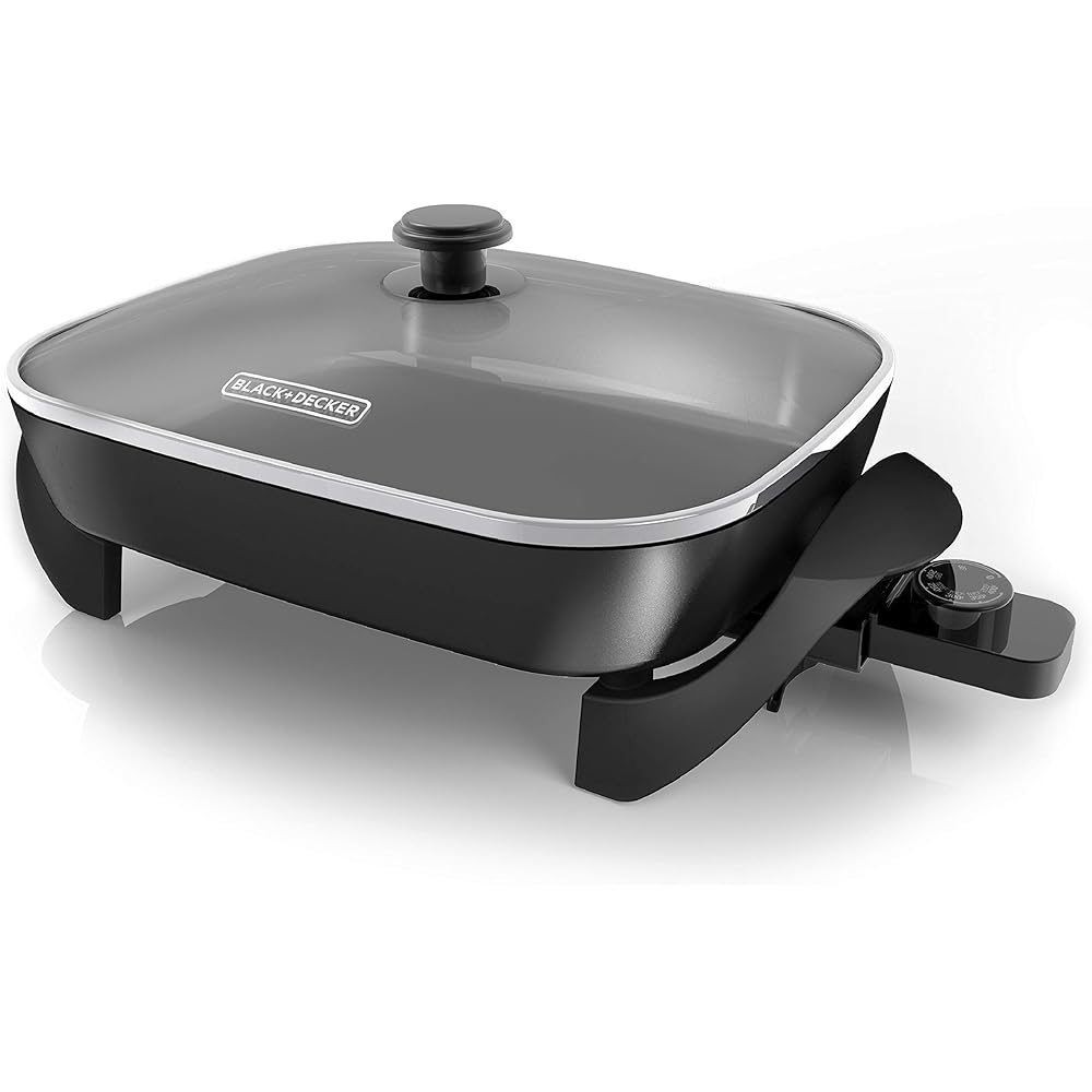 BLACK+DECKER Electric Skillet, Variable Temperature Control, Nonstick Cooking Surface, Dishwasher Safe, Tempered Glass Lid, 12"x15"