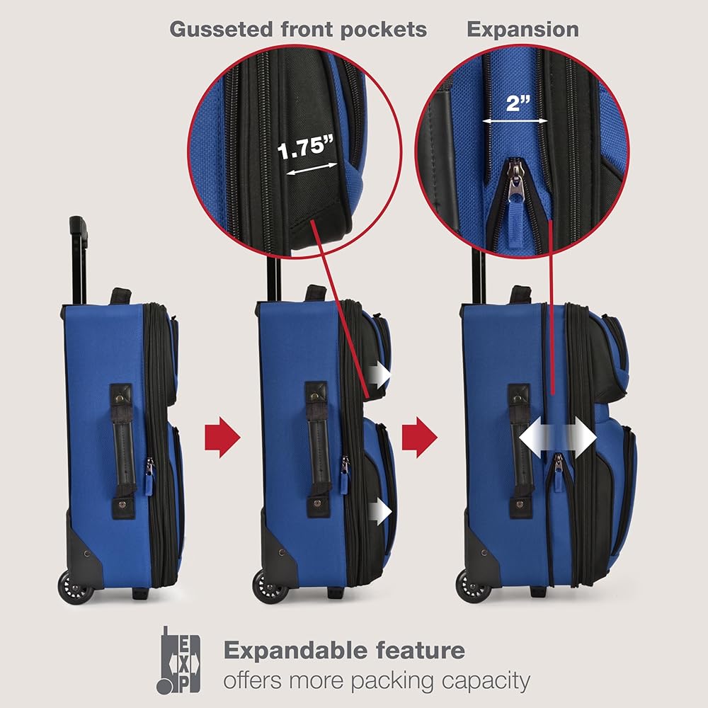 | U.S. Traveler Rio Softside Expandable Carry-on Rolling Luggage, Royal Blue, 2 Wheel Set | Carry-Ons