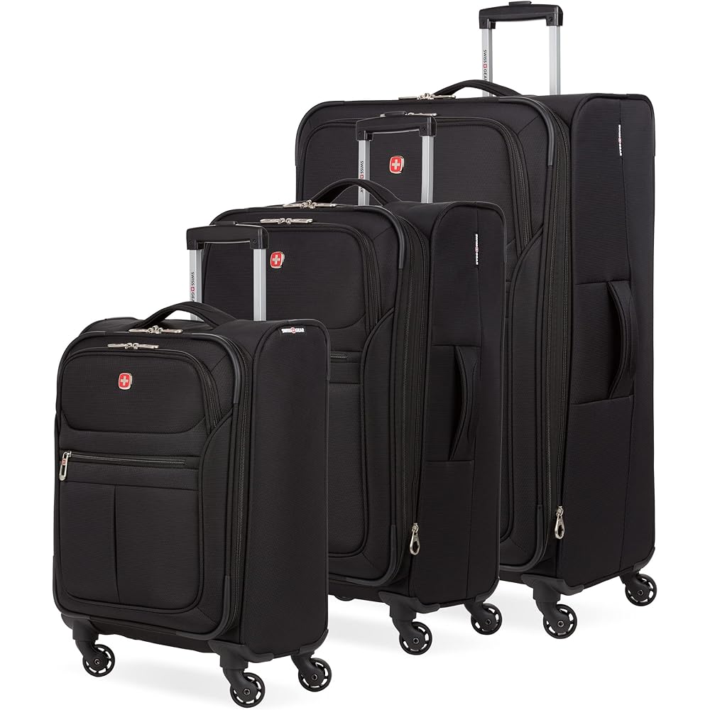 | SwissGear 4010 Softside Luggage with Spinner Wheels, Black, 3-Piece Set (18/23/27) | Suitcases