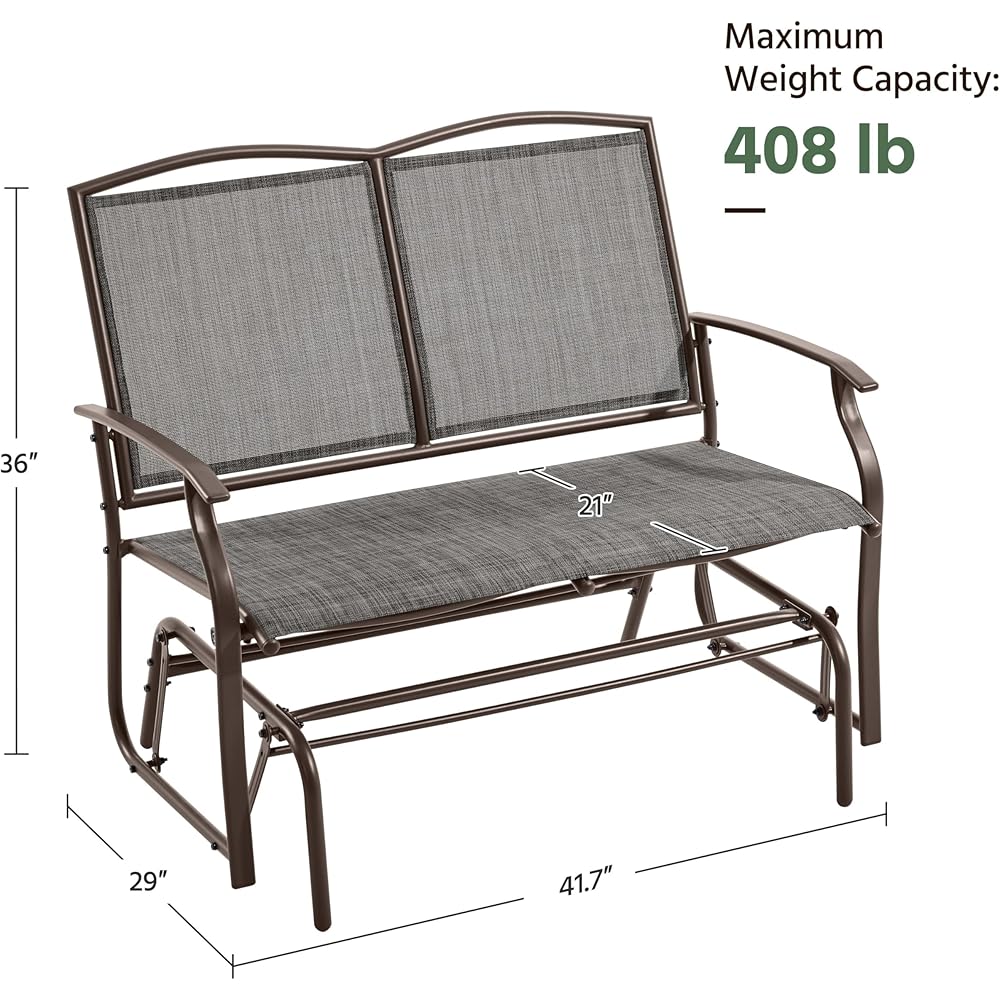 Yaheetech Outdoor Glider 2-Person Outdoor Glide Bench, Patio Glider Chair, Rocking Patio Chairs Loveseat for Backyard, Poolside, Garden,Porch, Heavy Duty Steel Frame, Gray