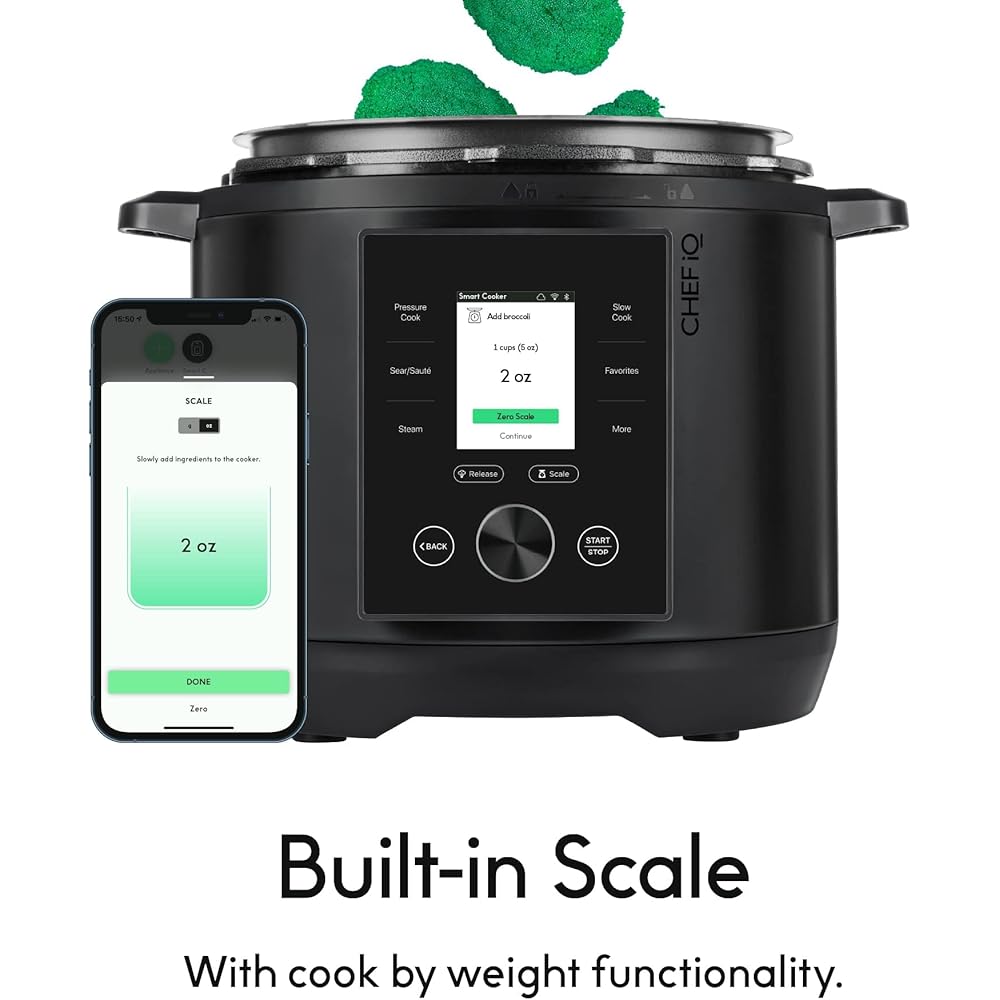 CHEF iQ Smart Pressure Cooker with WiFi and Built-in Scale Easy-to-Use 10-in-1 Multicooker with 500+ Guided Recipes Rice Cooker, Slow Cooker, Instant Meals for Foodies 6 Quart Family Size
