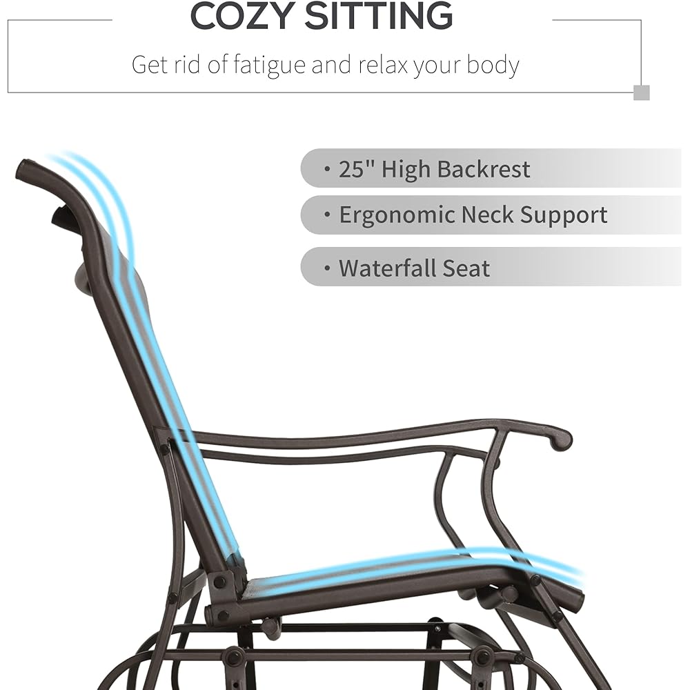 Outsunny 2-Person Outdoor Glider Bench，Patio Glider Loveseat Chair with Powder Coated Steel Frame，2 Seats Porch Rocking Glider for Backyard, Lawn, Garden and Porch, Mixed Gray