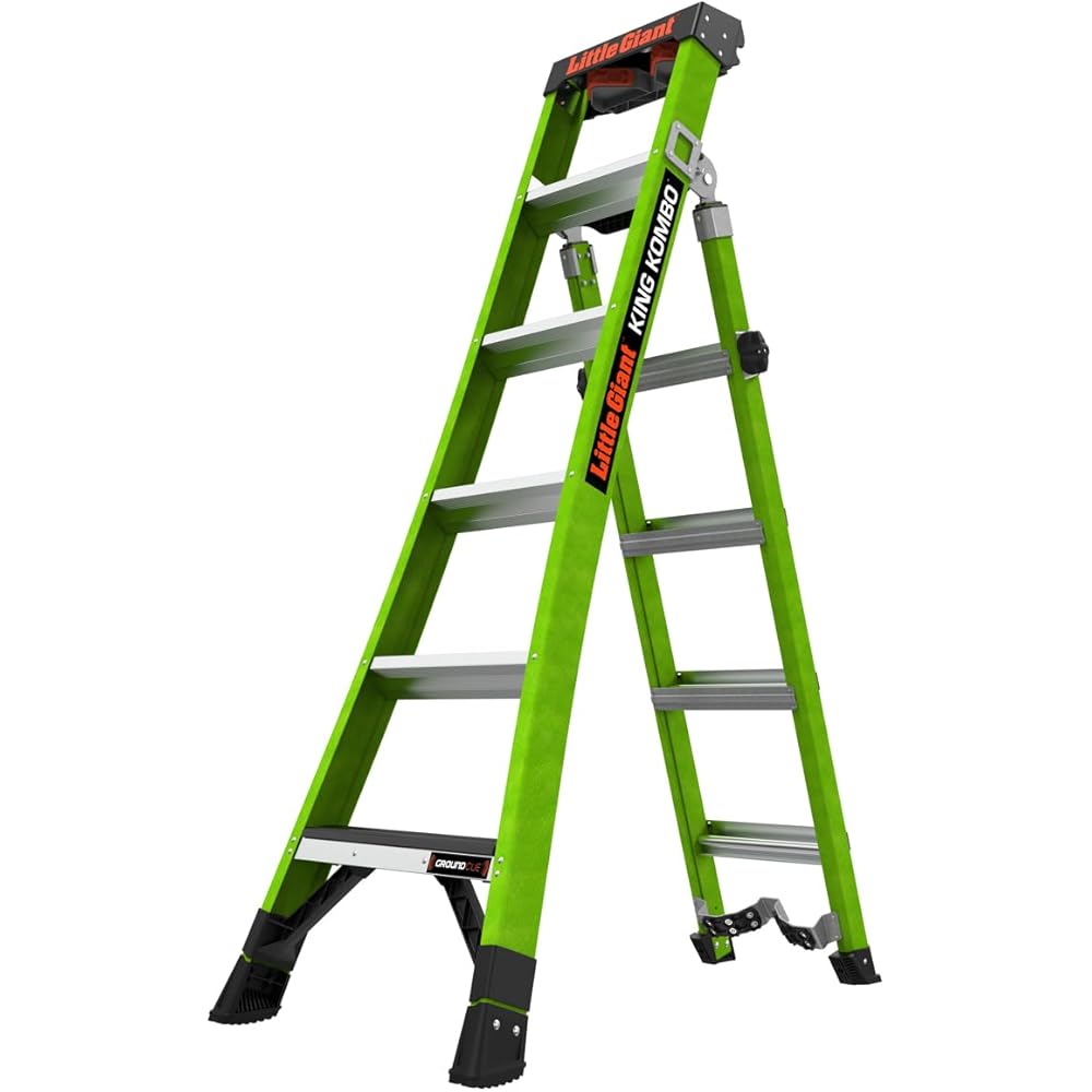 Little Giant Ladders, King Kombo 2.0 XT, Industrial, M6, 6 Ft. A Frame, 10 Ft. Extension, Fiberglass, Type 1AA, 375 lbs Weight Rating, (13936-071), Hi-viz Green