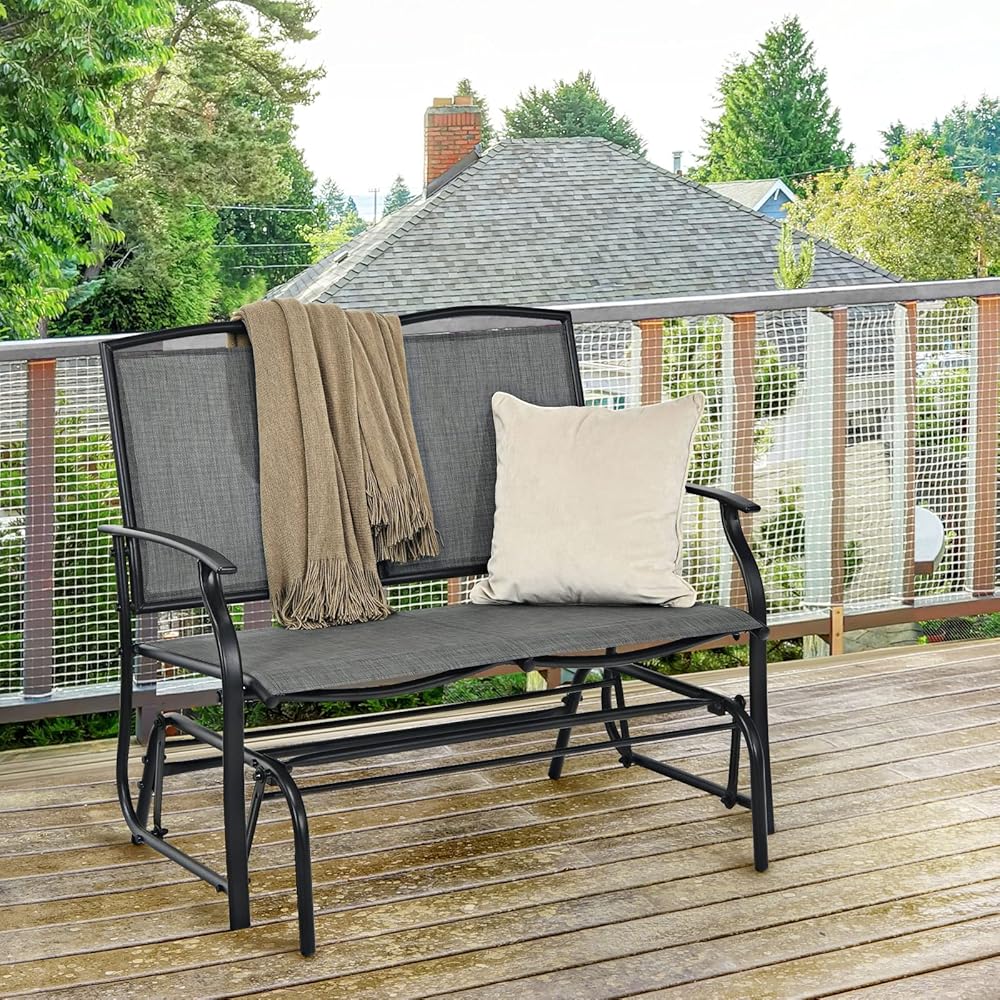 AUGESTER Outdoor Swing Glider Chair for 2 Persons, Rocking Seating Patio Bench w/Coated Steel Frame, Patio Loveseat for Backyard, Garden (Grey)