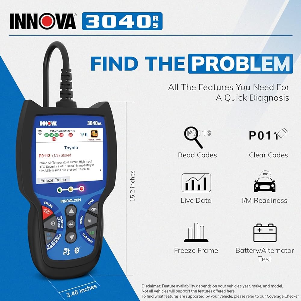 INNOVA 3040RS, OBD2 Scanner, Live Data Streamer, Battery/Alt Tester, Reset Check Engine Light/Brake Light/Oil Light, Free Mechanic Recommended Fix &amp; Parts &amp; Est Repair Cost, Free Updates