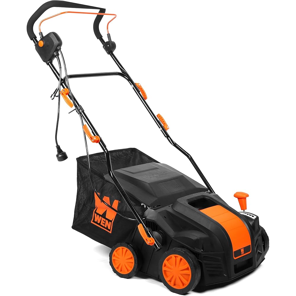 WEN DT1516 16-Inch 15-Amp 2-in-1 Electric Dethatcher and Scarifier with Collection Bag, Black