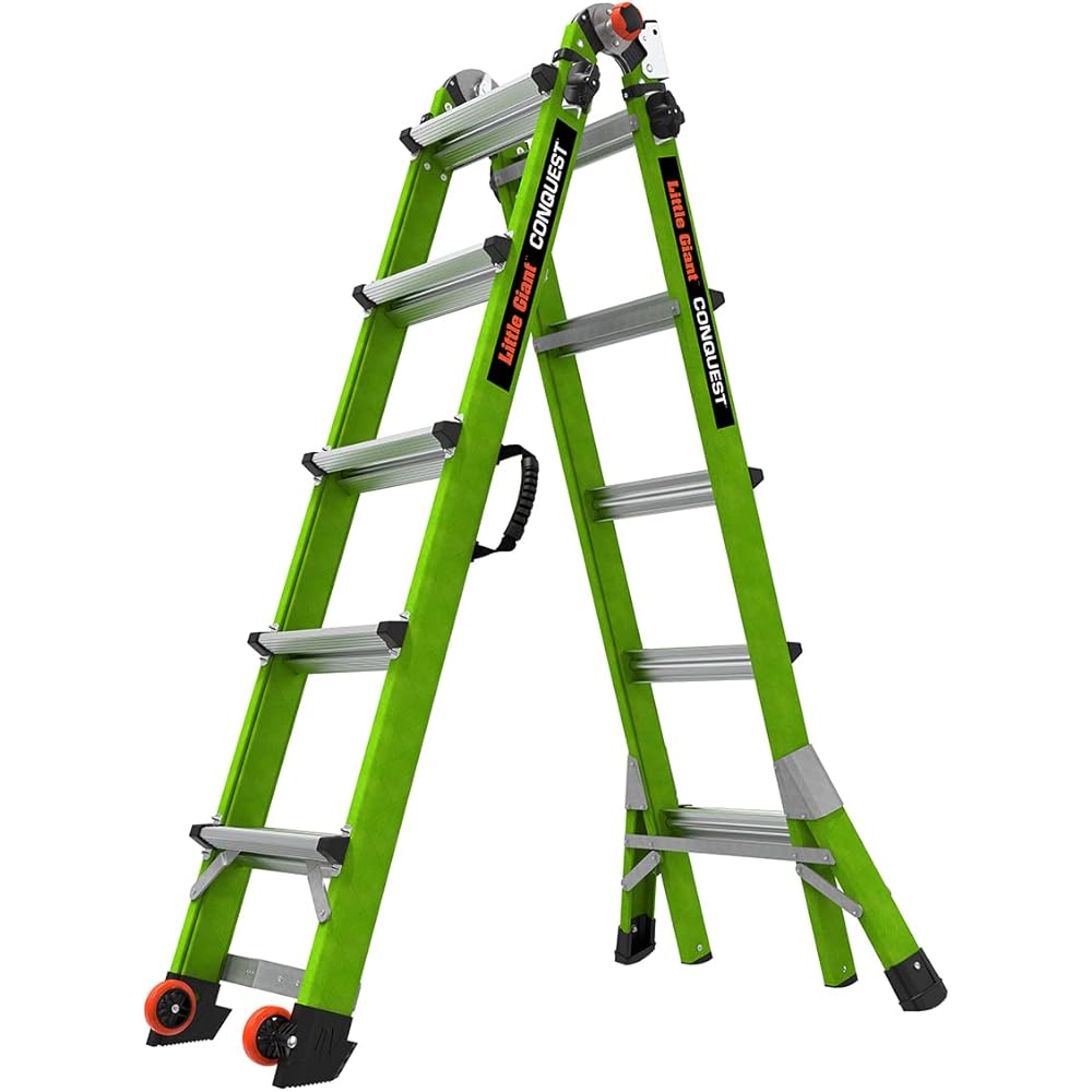 Little Giant Ladders Systems Conquest 2.0, M22, 22ft, Multi-Position Ladder, Fiberglass, Type 1A, 300 lbs Weight Rating, (17122-001), Green