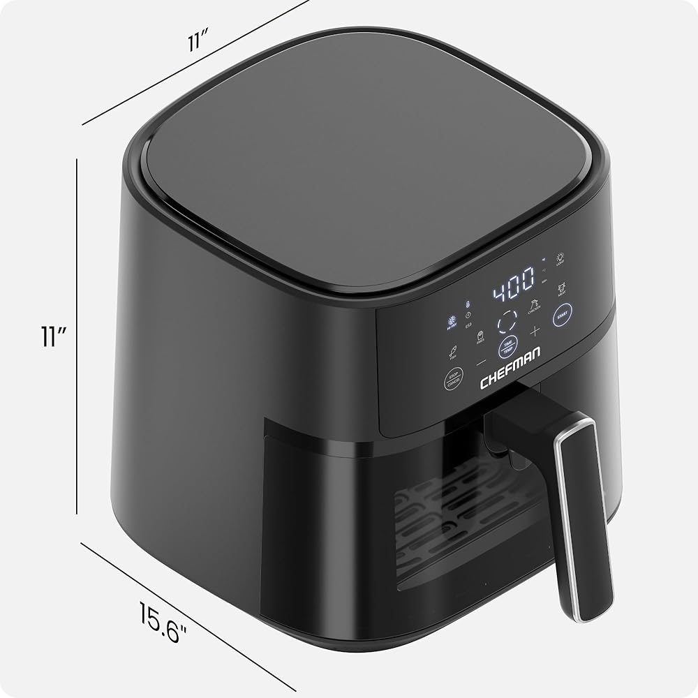 Chefman Air Fryer – 6 QT Compact Airfryer for Quick &amp; Easy Meals, Features Hi-Fry Technology for Extra Crisp, Easy-View Window, Touch Controls with 4 Presets, Nonstick &amp; Dishwasher Safe Basket Black