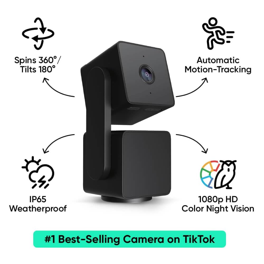 WYZE Cam Pan v3 Indoor/Outdoor IP65 1080P 360° Pan/Tilt/Zoom WiFi Smart Home Security Camera, Motion Tracking for Baby/Pet, Color Night Vision, Works with Alexa&amp;Google Assistant, Free Expert Setup