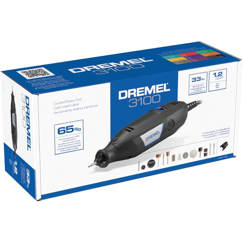 Dremel 3100-1/15 Variable Speed Rotary Tool Kit1 Attachment and 15 Accessories, Ideal for a Variety of Crafting and DIY ProjectsCutting, Sanding, Grinding, Polishing, Drilling, and Engraving