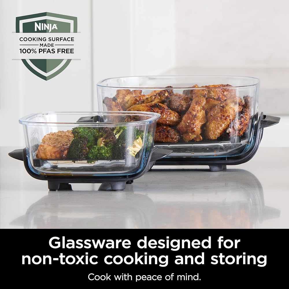 Ninja Crispi 4-in-1 Portable Glass Air Fryer Cooking System, 1500W, 4QT &amp; 6-Cup TempWare Glass Containers with Storage Lids, Microwave, Freezer &amp; Dishwasher Safe, Cyberspace Gray, FN101GY