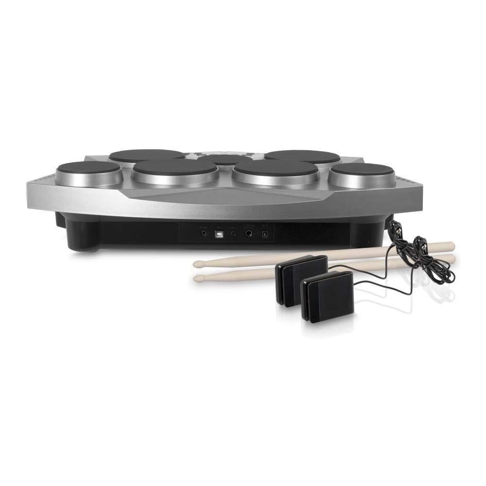 Pyle Pro Electronic Drum kit Portable Electric Tabletop Drum Set Machine with Digital Panel, 7 Drum Pad, Hi-Hat / Kick Bass Pedal Controller USB AUXTom Toms, Hi-Hat, Snare Drums, Cymbals PTED06