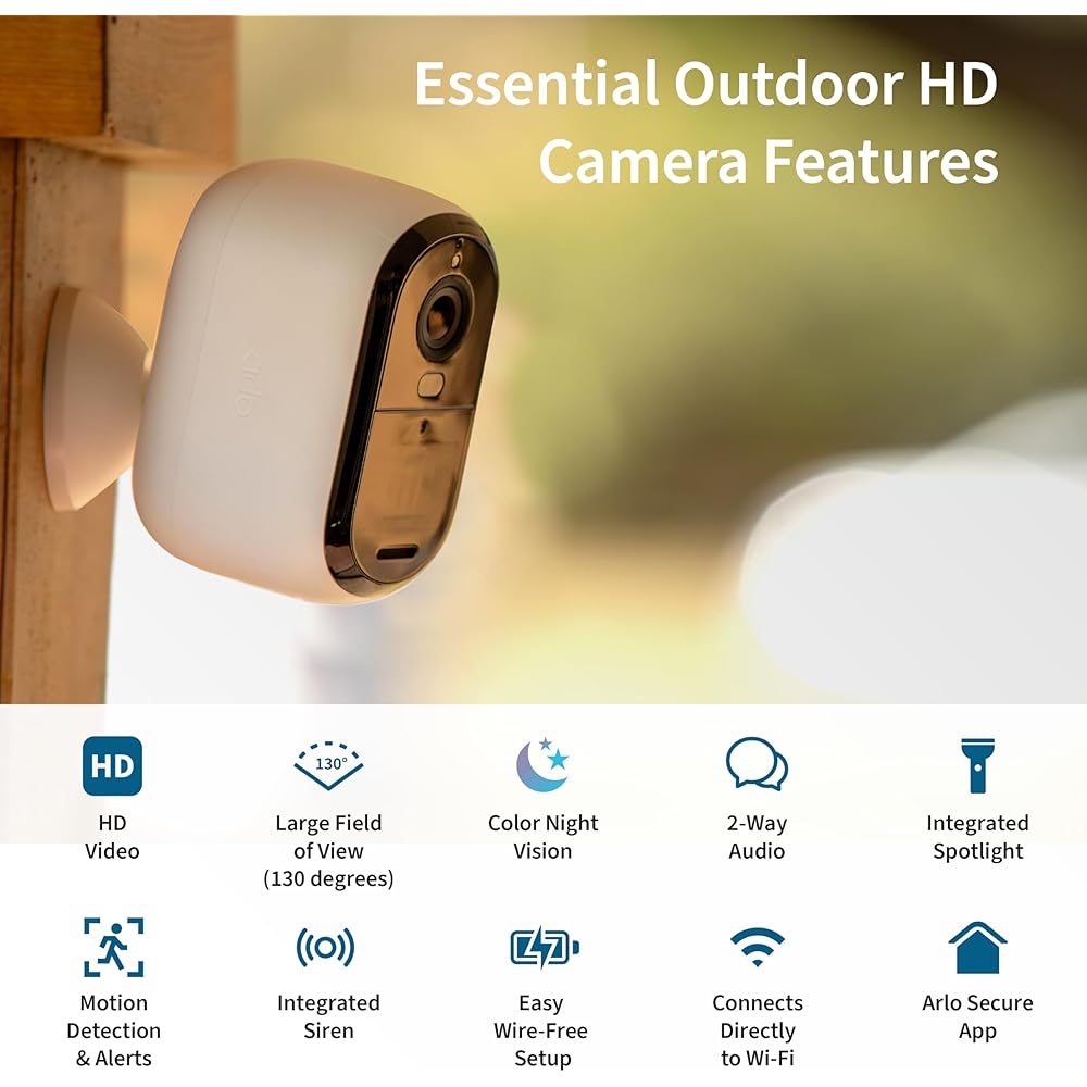 Arlo Essential Security Camera 1080p HD | Outdoor Indoor | 2nd Gen | Wireless with Spotlight, 2-Way Audio, Color Night Vision, Live Stream, Real Time Notifications, Wide Angle White, 3 Cameras