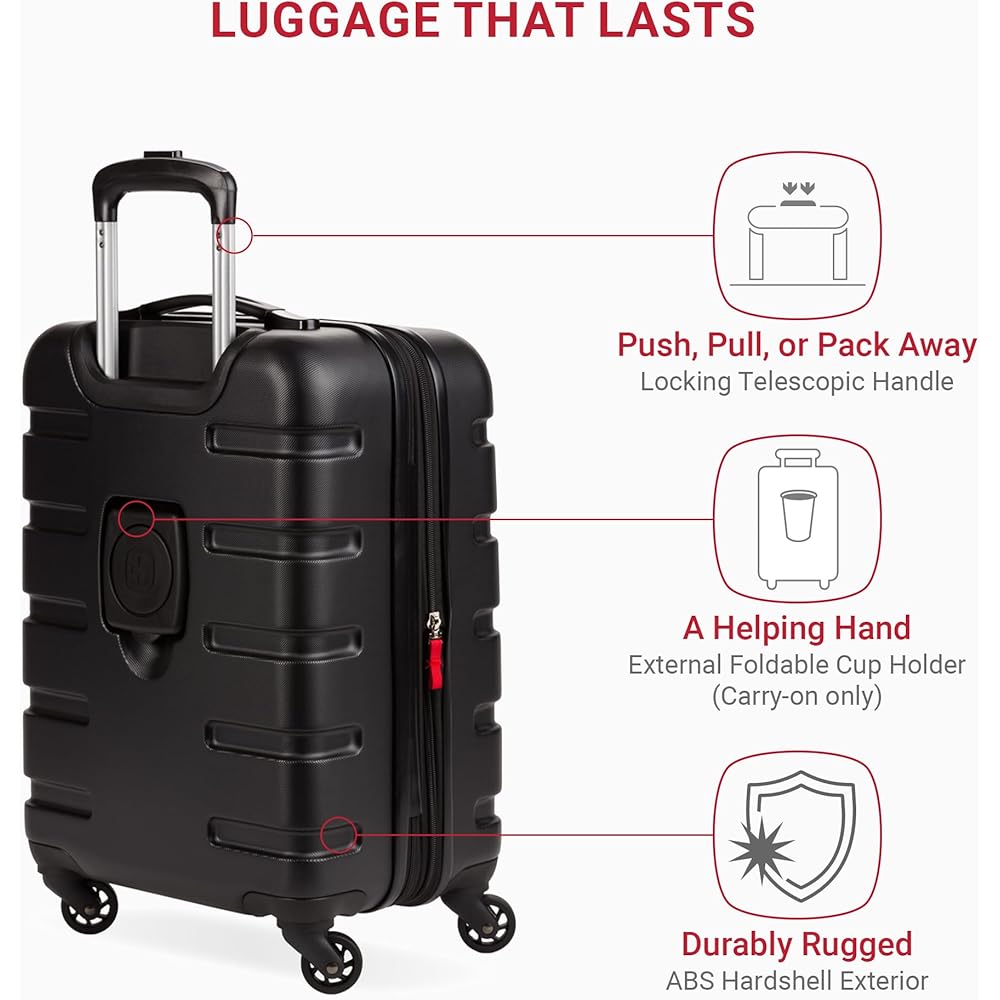 | SwissGear 7366 Hardside Expandable Luggage with Spinner Wheels, Black, Carry-On 19-Inch | Carry-Ons