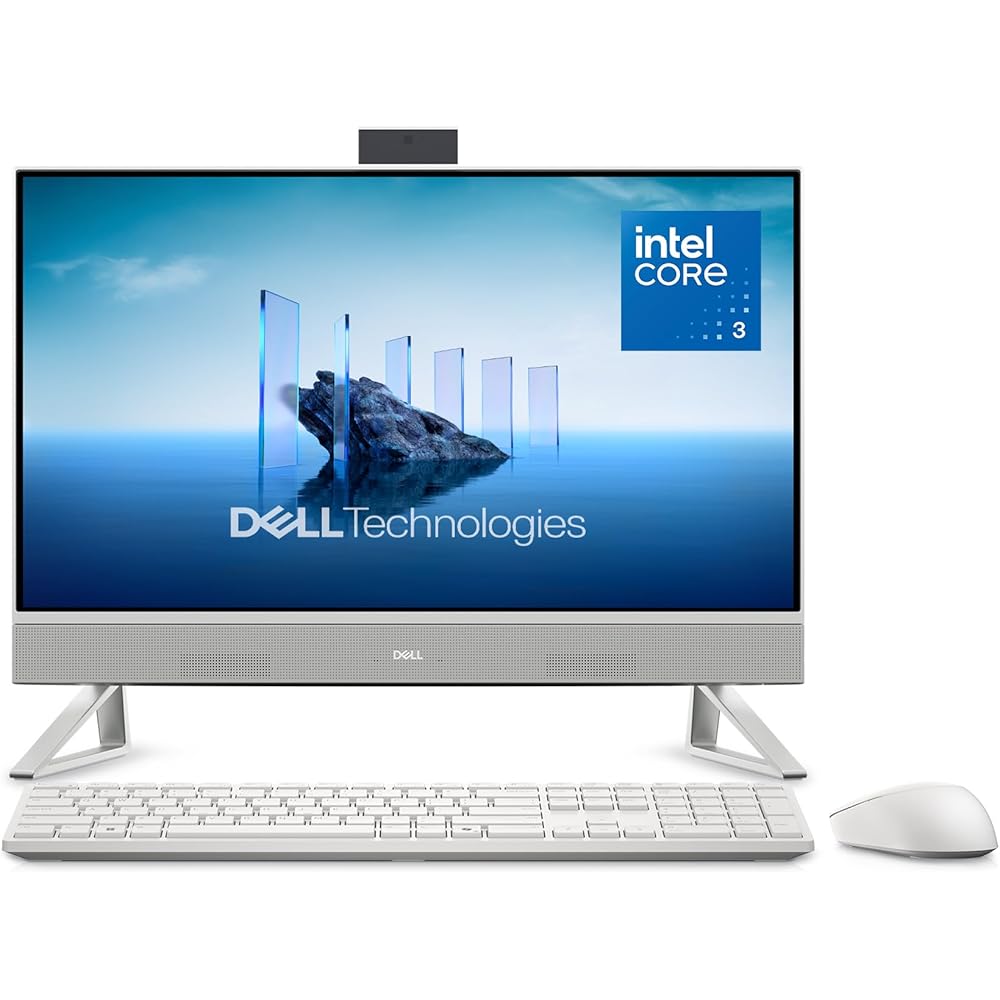 Dell 24 All-in-One Desktop ec24250-23.8-inch FHD Display, Intel Core 3 Processor 100U, Intel Graphics, 8GB DDR5 RAM, 512GB SSD, Windows 11 Home, Onsite Service+6 Months Retail Migrate White