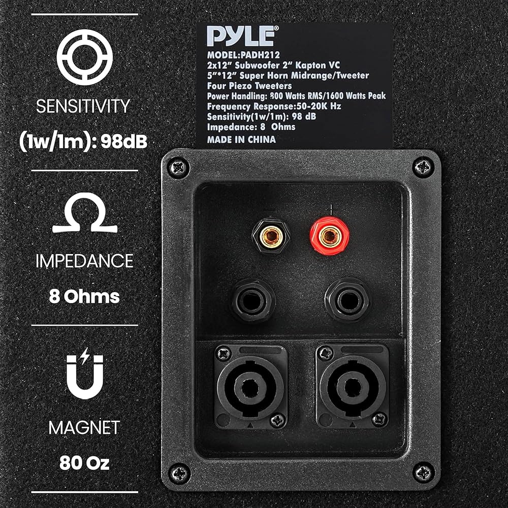 Pyle Portable Cabinet PA Speaker System 1600 Watt Outdoor Stereo Sound Speakers w/ Dual 12" Woofers, 3.4" Piezo Tweeters, 5"x12" Super Horn Midrange, Crossover Network