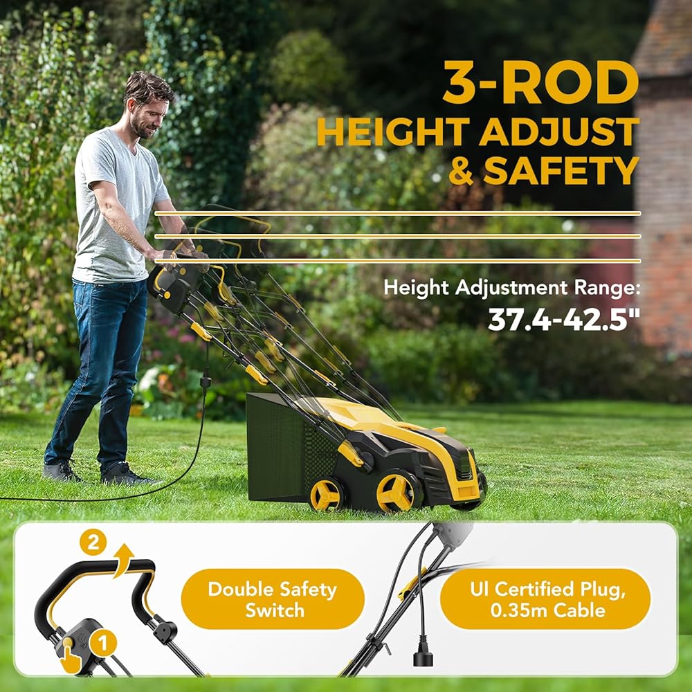 2024 Upgraded EVEAGE 16-Inch 15 Amp Electric Dethatcher &amp; Scarifier, 5-Position Depth Adjustment, 14.5gal Collection Bag, Increases Lawn Health, EDS16S