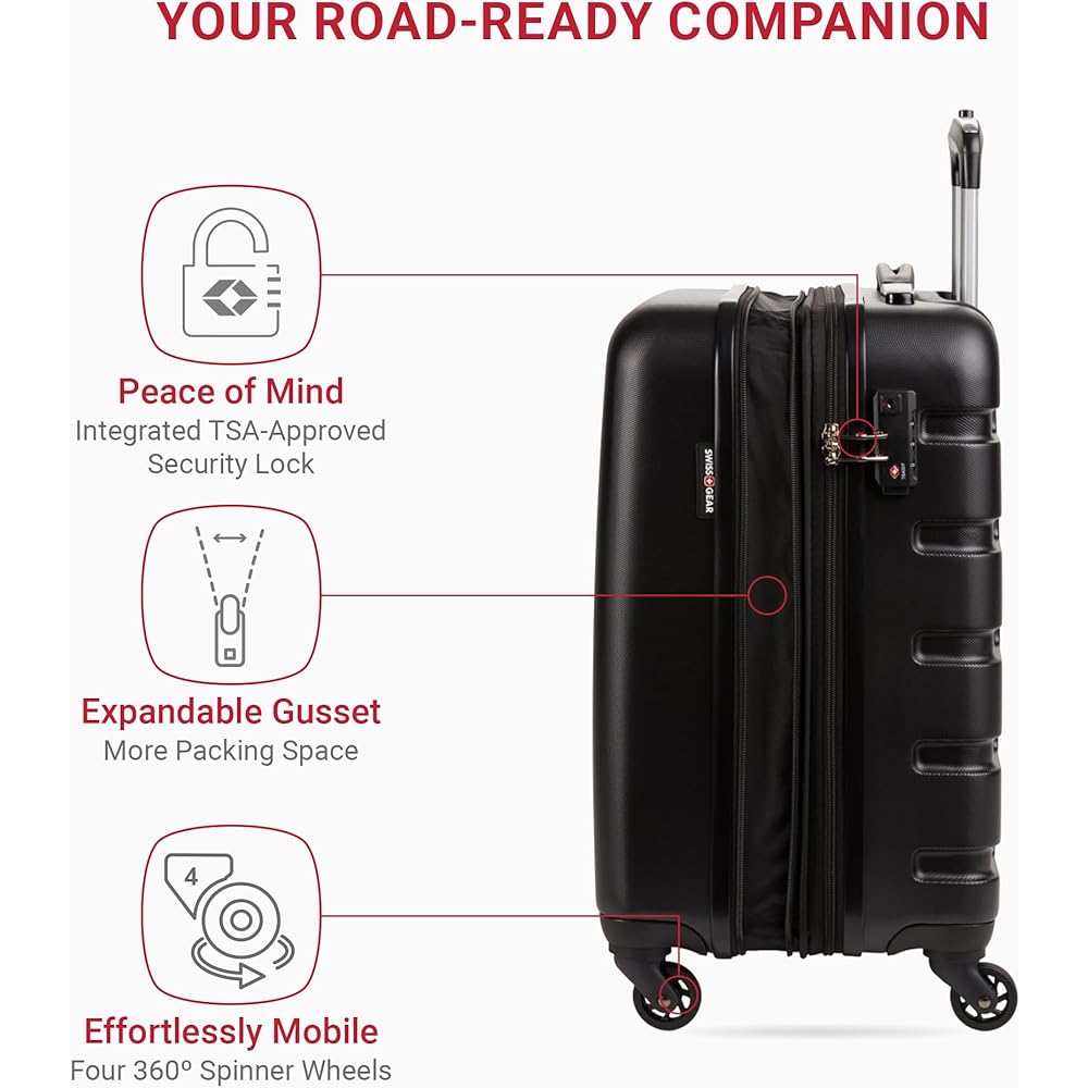 | SwissGear 7366 Hardside Expandable Luggage with Spinner Wheels, Black, Carry-On 19-Inch | Carry-Ons