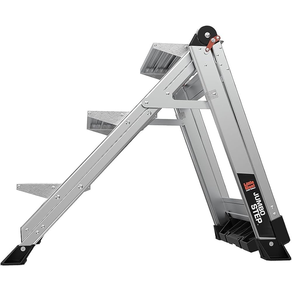 Little Giant Ladders Jumbo Step, Foldable 3-Step Stool, 2.2-Ft Aluminum, with Platform Steps, Handrail, and Tool Tray, 375 lb Load Capacity, Type 1AA, 8.7-Ft Reach, (11903)