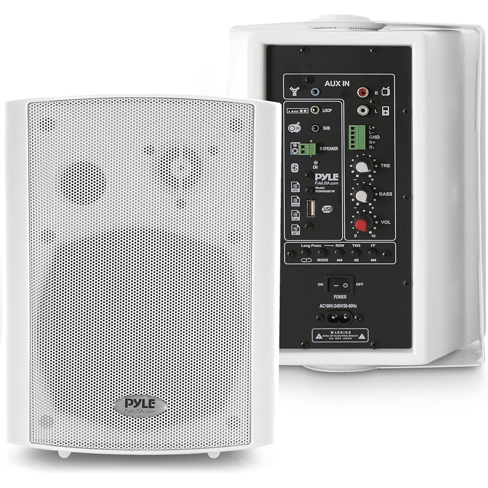 Pyle 6.5'' Wireless BT Streaming Speakers Pro-Active, Wall Mountable, 100W MAX w/ 2-Way Full Range Stereo Sound Reproduction, Built-in Digital Sound Amplifier, Pair, Elegant White Color PDWR69BTW