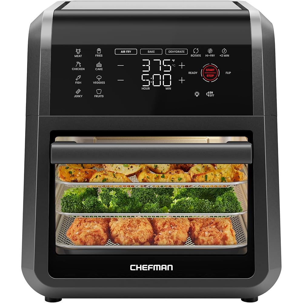 Chefman 12-Quart 6-in-1 Air Fryer Oven with Digital Timer, Touchscreen, and 12 Presets Family Size Countertop Convection Oven, Dishwasher-Safe Parts
