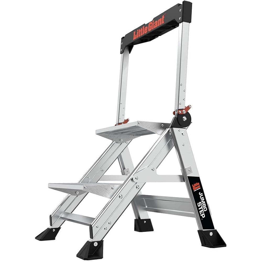 Little Giant Ladders, Jumbo Step, 2-Step, 2 foot, Step Stool, Aluminum, Type 1AA, 375 lbs weight rating, (11902), Silver