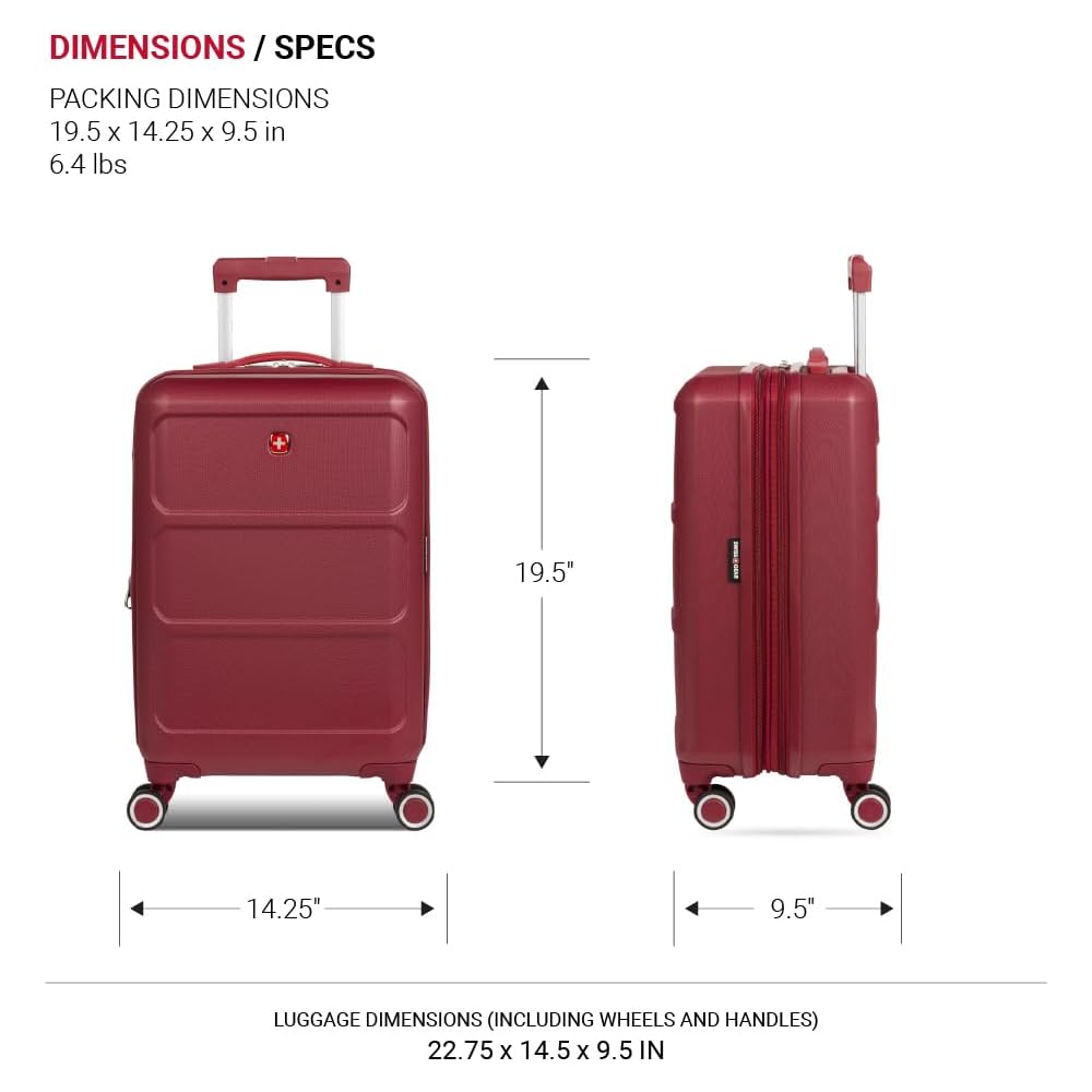 | SwissGear 8090 Hardside Expandable Luggage with Spinner Wheels, Burgundy, 3-Piece Set (20/24/28) | Suitcases
