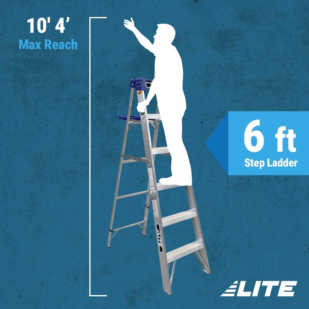 LITE 6-foot Aluminium Step Ladder with tool tray, 250-Pound Load Capacity, Type I, LP-2111-06