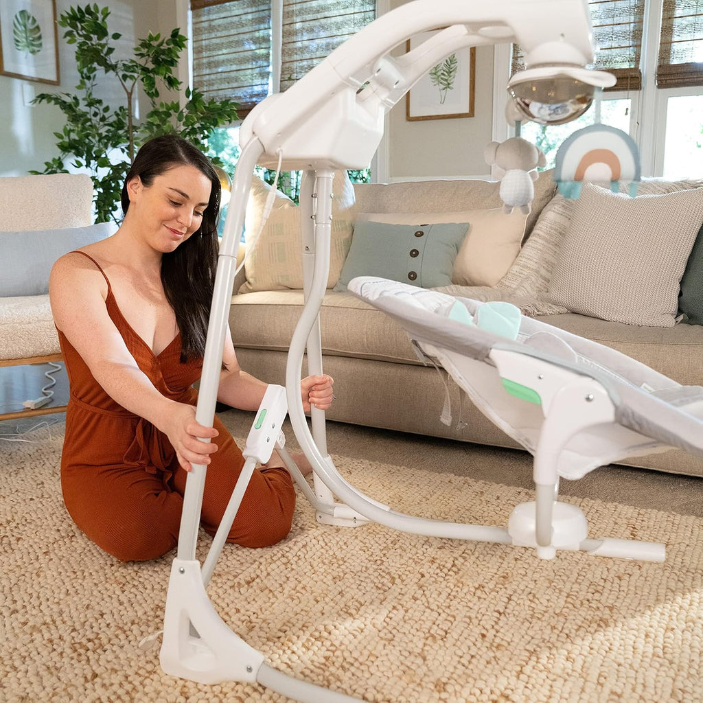 Ingenuity InLighten 5-Speed Baby Swing Swivel Infant Seat, 5 Point Safety Harness, Nature Sounds, Lights Van Elephant