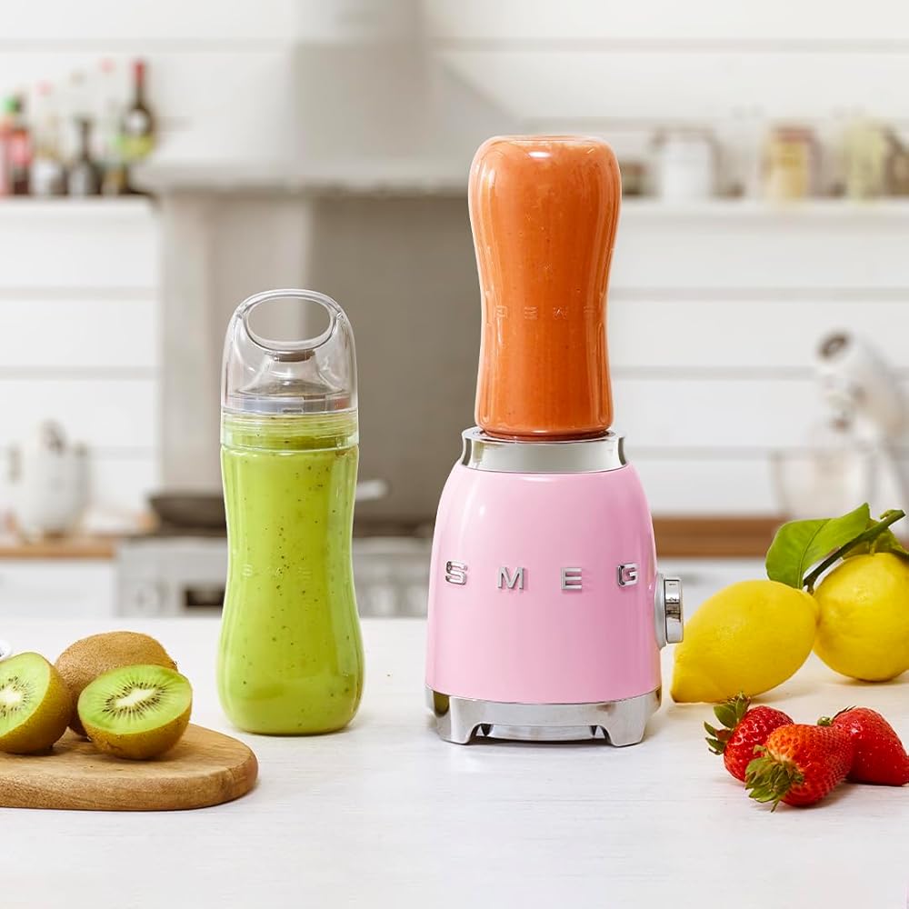 SMEG 50's Retro Style Personal Blender with Backlit Knob and Two 600 ML BPA Free bottles PBF01PKUS Pink