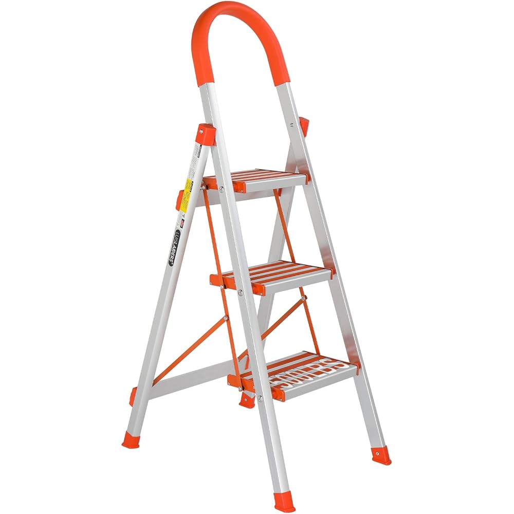 LUISLADDERS 3 Step Stool, Foldable Lightweight Step Ladder, Aluminum Anti-Slip with Rubber Hand Grip, 350lbs Capacity, Home and Kitchen Anti-Slip Stepladders