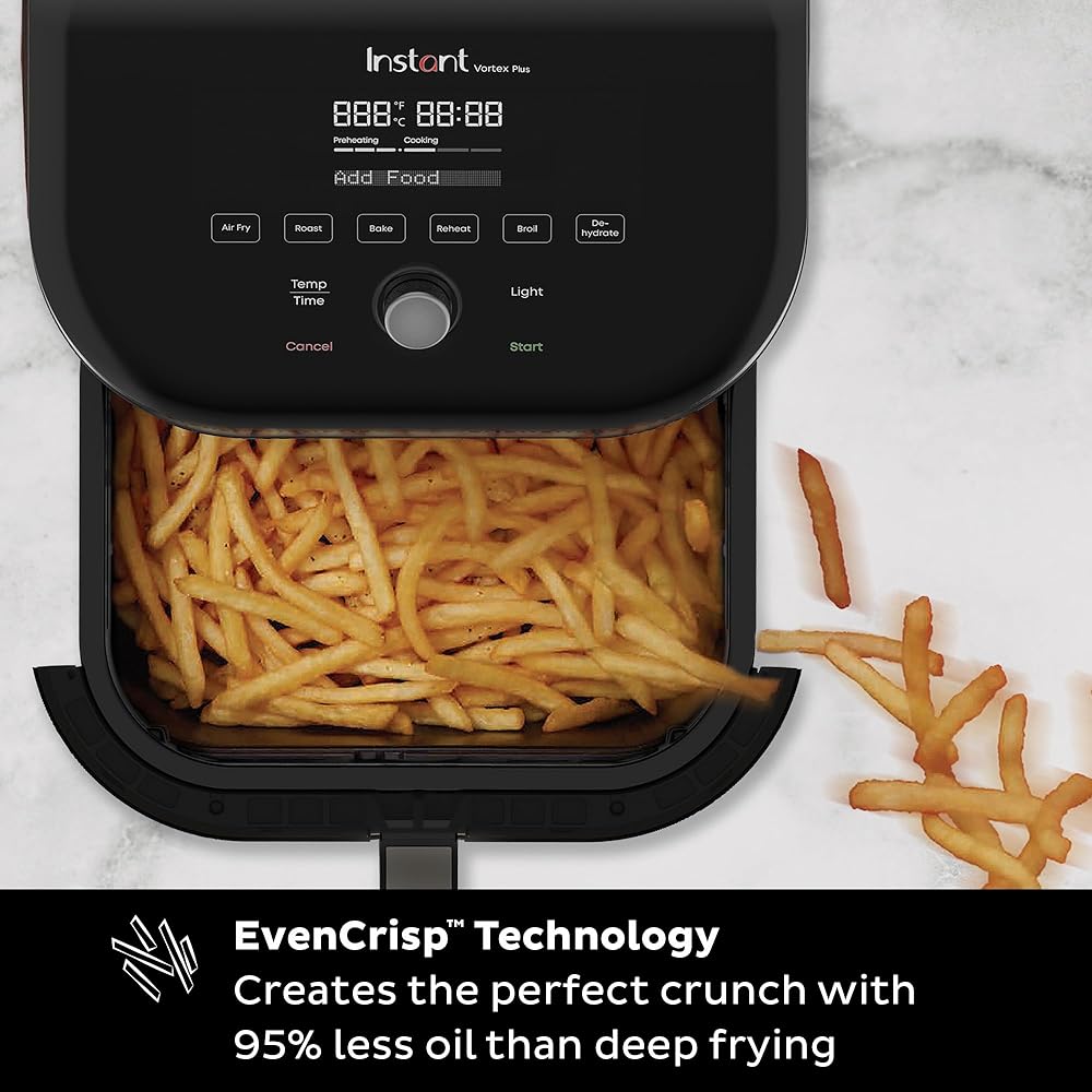 Instant Pot Vortex Plus 6QT Air Fryer with Odor Erase Technology,6-in-1 Functions that Crisps,Roasts, Broils,Dehydrates, Bakes &amp; Reheats, 100+In-App Recipes, from the Makers of Instant Pot,1700W,Black