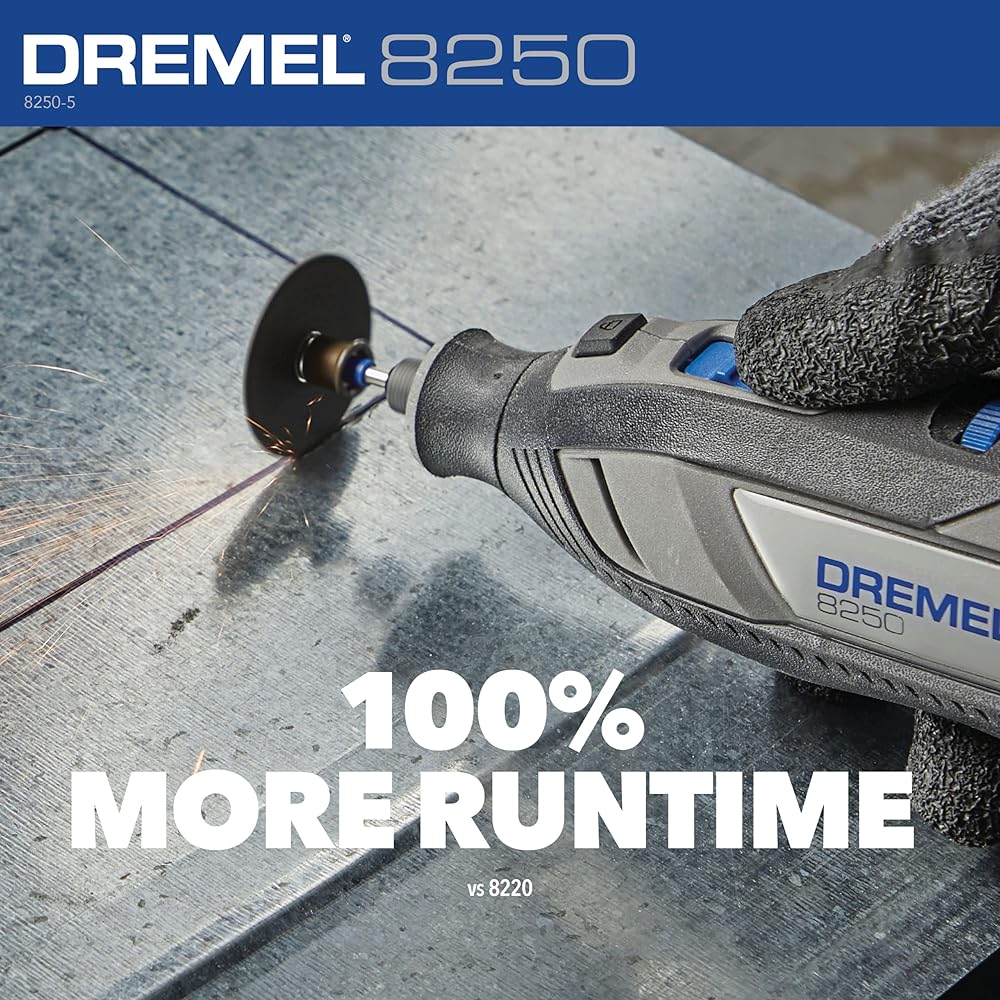 Dremel 8250-5 12V Lithium-Ion Variable Speed Cordless Rotary Tool with Brushless Motor 5 Rotary Tool Accessories, 3Ah Battery, Charger, and Tool Bag