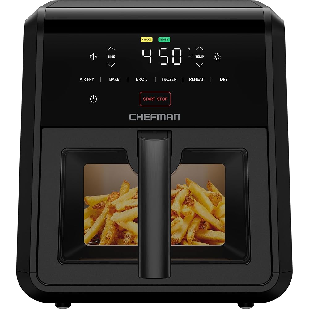 Chefman Air Fryer TurboFry 7-Qt, 6-in-1 High-Powered 450°F Cooking for Crispier Results, Compact Space-Saving Design, Air Fry, Bake, Broil, Reheat, Dehydrate, Defrost, Fast &amp; Even Cooking – Black