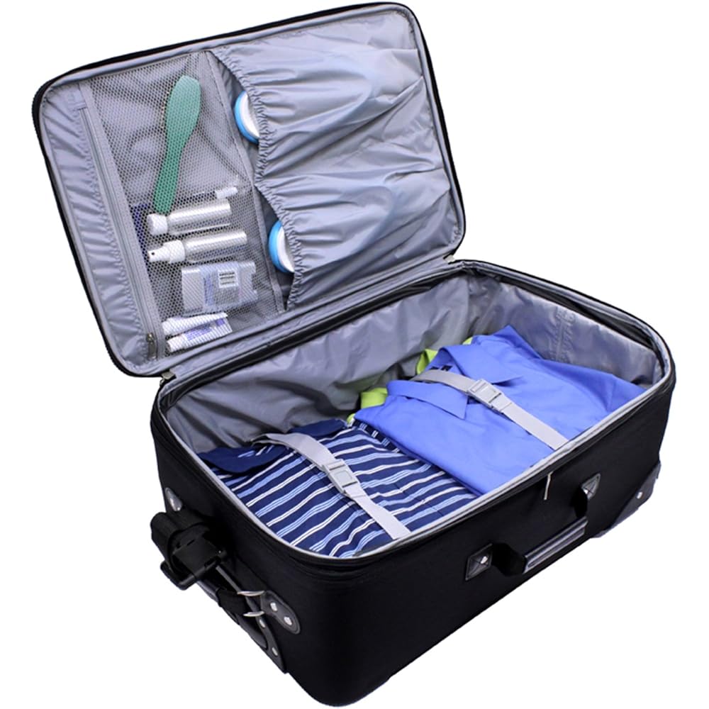| U.S. Traveler New Yorker Lightweight Softside Expandable Travel Rolling Luggage, Blue Dobby, 3-Piece Set (15/21/29) | Luggage Sets