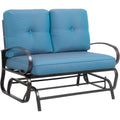 Shintenchi Metal Outdoor Patio Swing Glider Bench, Loveseat Rocking Chair, Wrought Iron Patio Furniture Steel Frame Glider Chair with Cushion for Porch, Balcony, Garden(Blue)