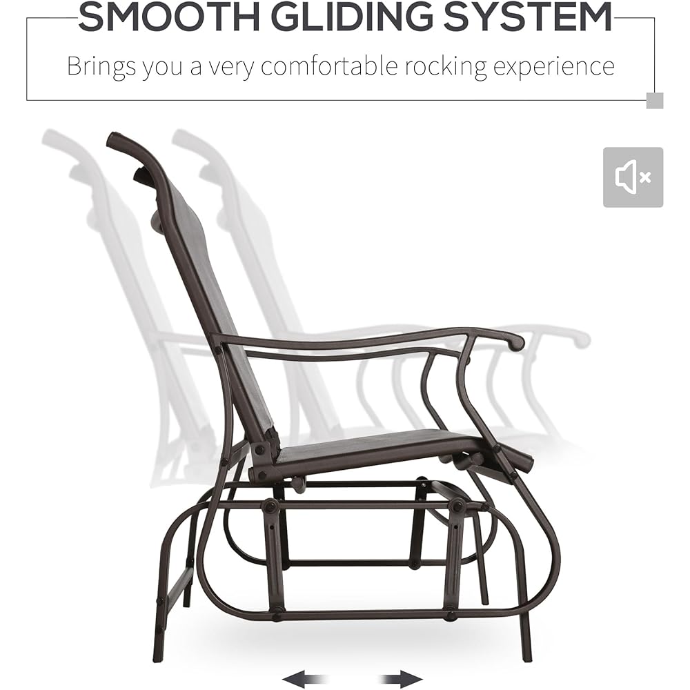 Outsunny 2-Person Outdoor Glider Bench，Patio Glider Loveseat Chair with Powder Coated Steel Frame，2 Seats Porch Rocking Glider for Backyard, Lawn, Garden and Porch, Mixed Gray