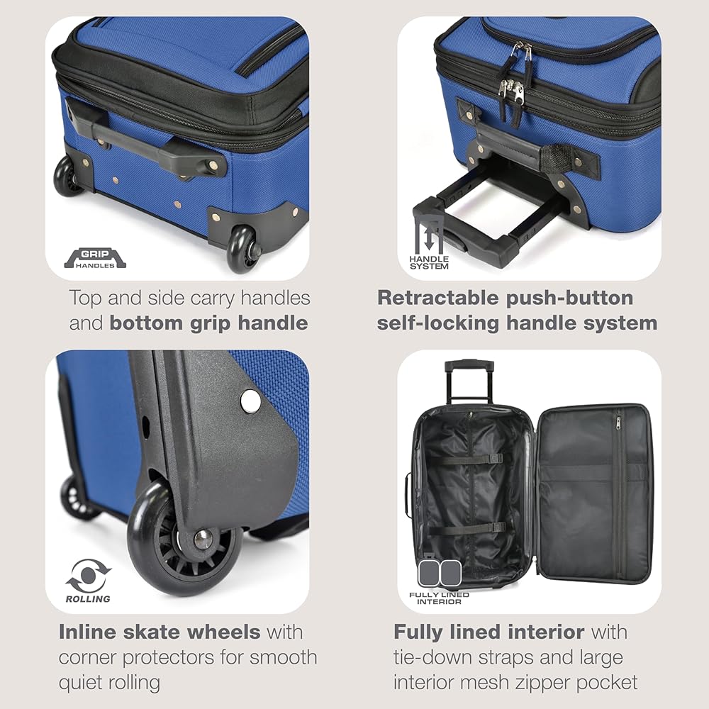 | U.S. Traveler Rio Softside Expandable Carry-on Rolling Luggage, Royal Blue, 2 Wheel Set | Carry-Ons