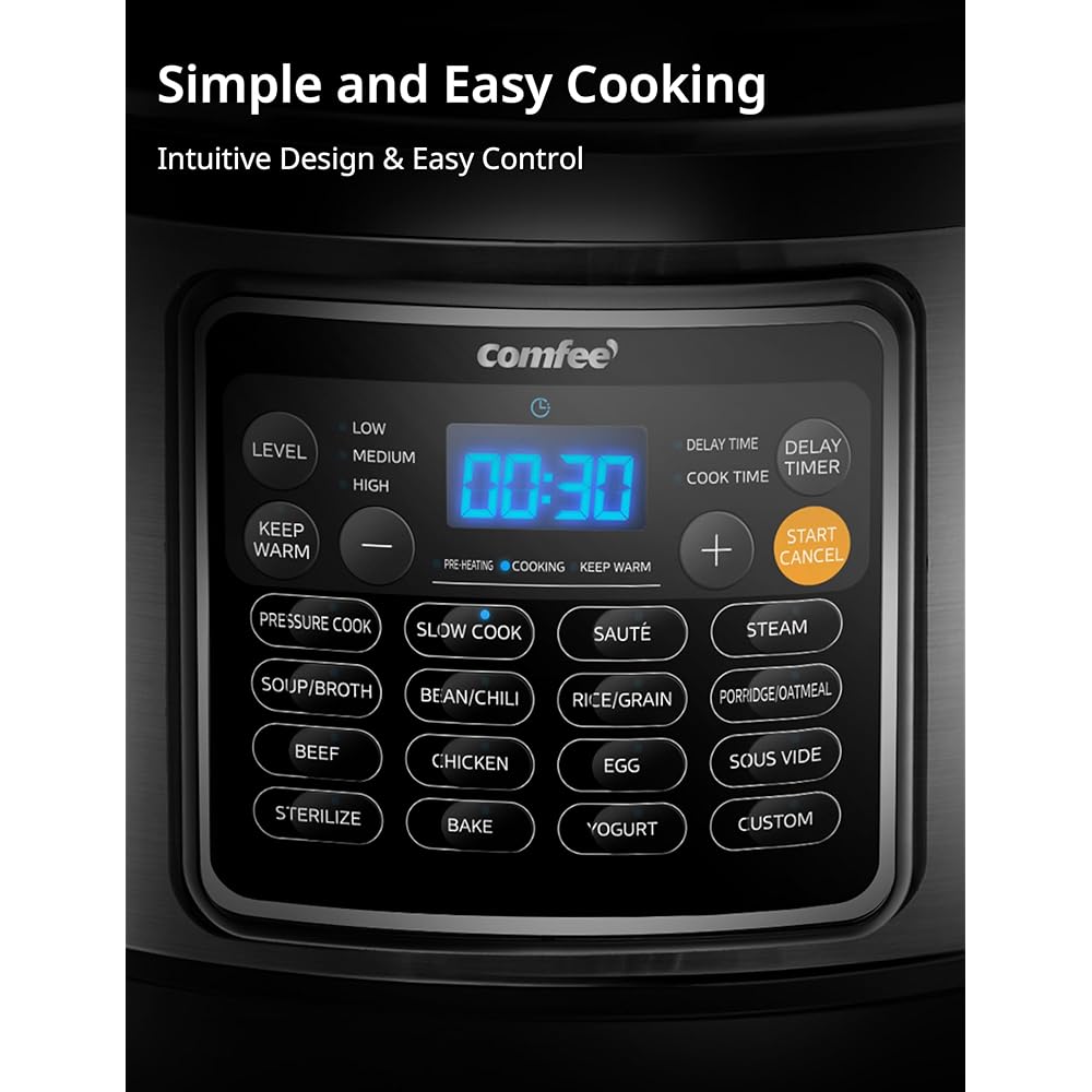 COMFEE’ 16 in 1 Electric Pressure Cooker Instant Multi Cooker Olla de Presion Non-Stick Pot Yogurt Maker Rice Cooker Slow Cooker Sauté Steamer 8 Quarts for Family Feast