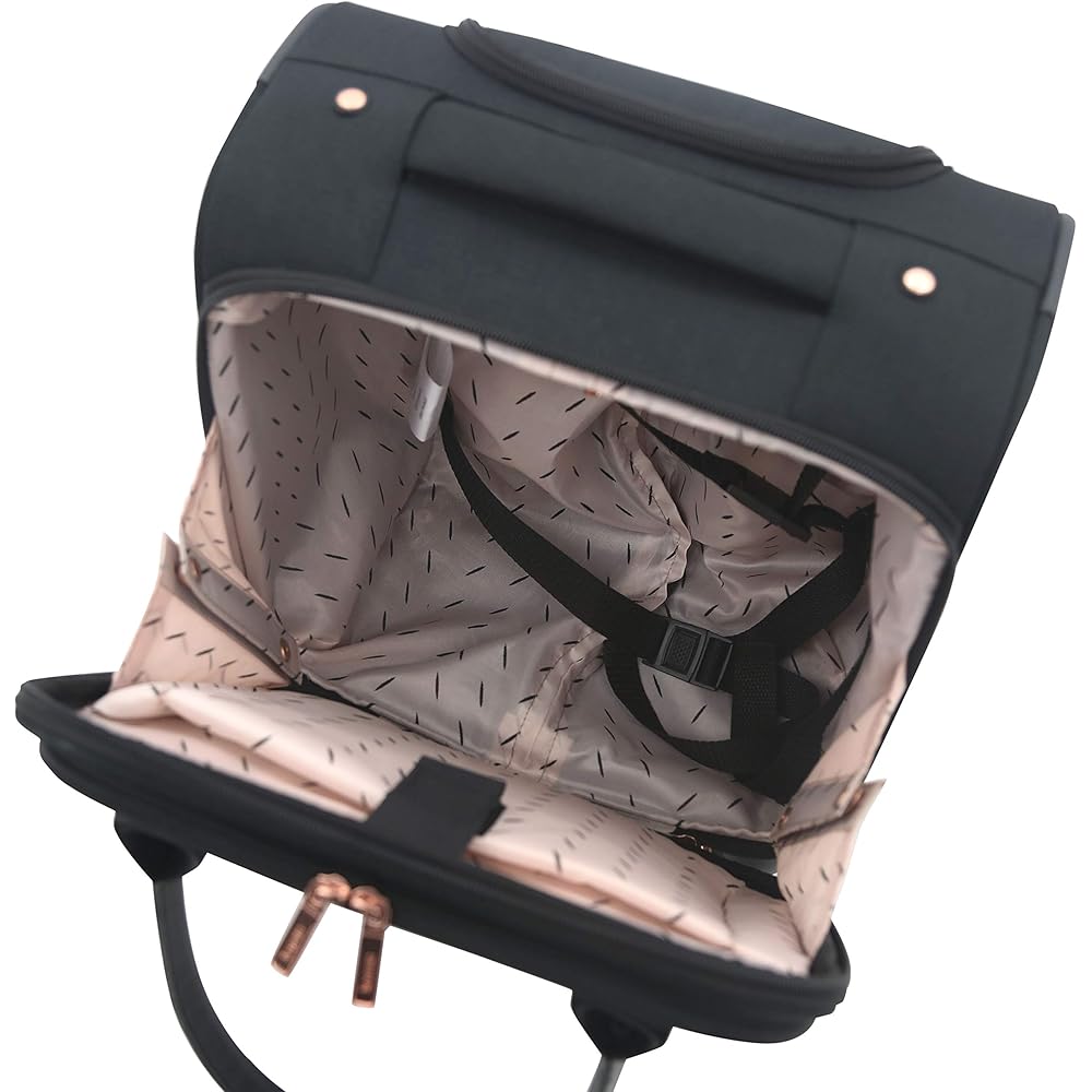 | kensie Hudson Softside Spinner Luggage, Black with Rose Gold, 3-Piece Set (16/20/28) | Luggage Sets