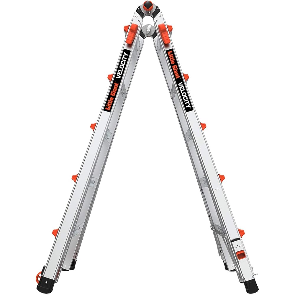 Little Giant Ladders Velocity, 22-Ft Folding Multi-Position Ladder, Aluminum, 300 lb Load Capacity, Type 1A Extra Heavy Duty, 22-Ft Reach, with Ratchet Levelers and Wheels (15422-801)